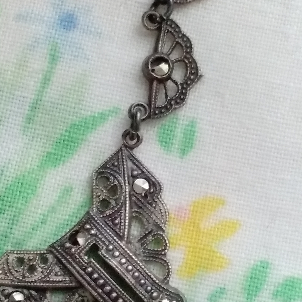 Antique Germany Sterling Silver Marcasite Necklace - Picture 9 of 16